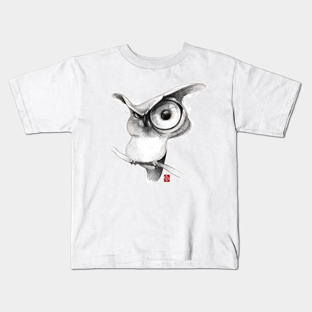 Funny sketchy Owl Kids T-Shirt by Khasis